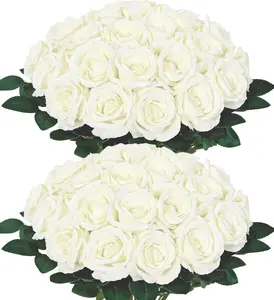 YBLIOUKE 10/20/50 pcs Artificial Rose Howers LongStem Fake Silk Roses for DIY WeddingBouquet Table Centerpiece HomeDecor  Realistic Faux Flowers for Decoration, Suitable for Valentine’s Day, Mother’s Day, Halloween, Christmas, Floral Arrangements