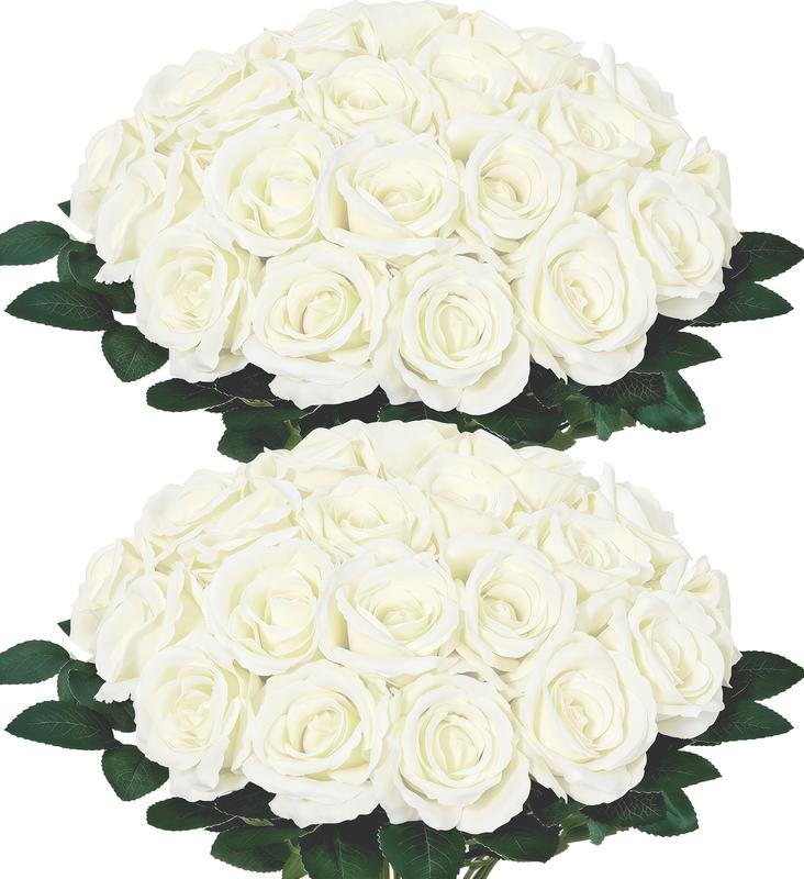 YBLIOUKE 10/20/50 pcs Artificial Rose Howers LongStem Fake Silk Roses for DIY WeddingBouquet Table Centerpiece HomeDecor  Realistic Faux Flowers for Decoration, Suitable for Valentine’s Day, Mother’s Day, Halloween, Christmas, Floral Arrangements
