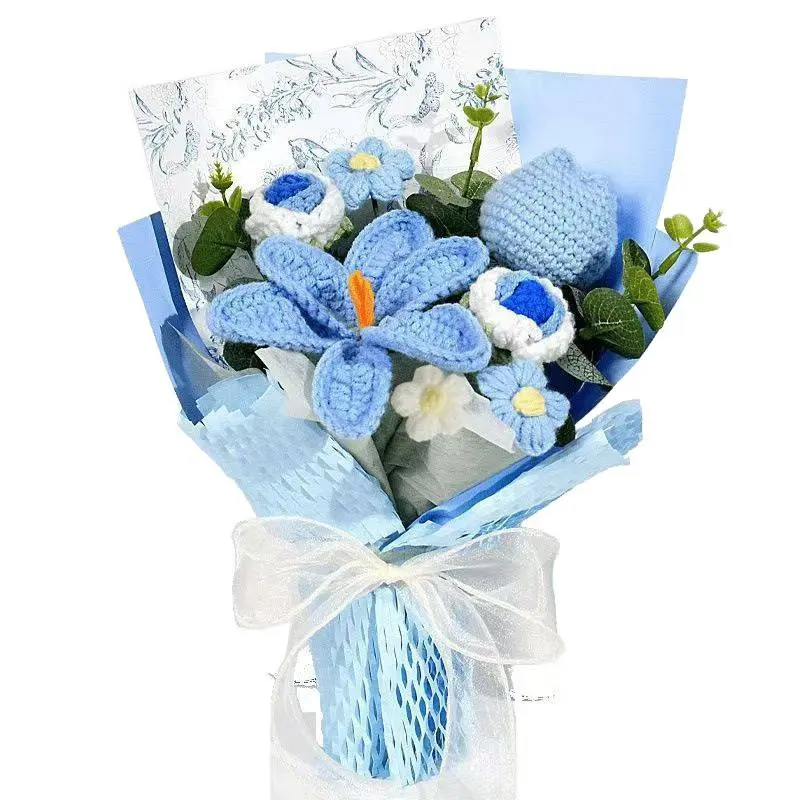 Hand-Knitted Crochet Flower Bouquets - Finished Tulip & Rose Arrangements, Perfect Birthday & Holiday Gifts for Besties & Elders