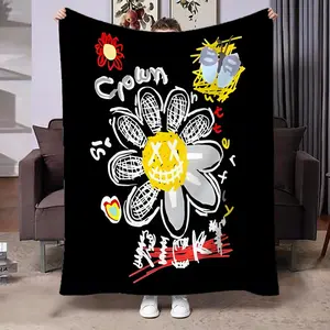 Trendy Dandelion Print Blanket, Soft Skin-Friendly Portable Throw, Suitable for Sofa Bedroom Office Camping, Hand Wash