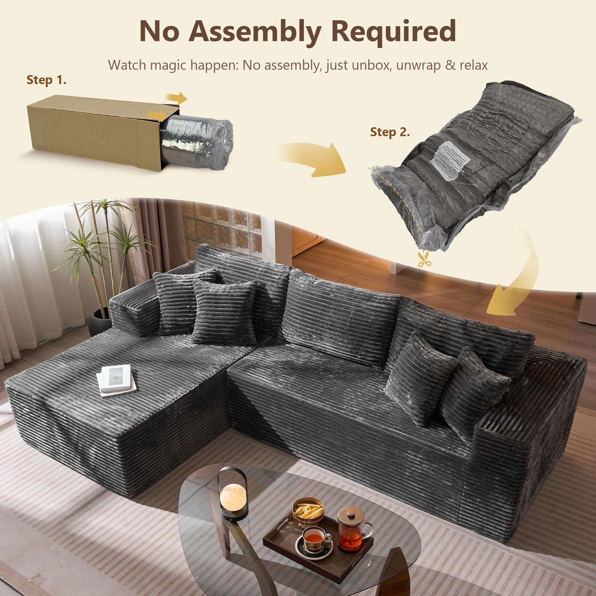 【Black Friday & Cyber Monday Deal】2 Packages Shipping OOSWIFT 108“ inches Plush Modern L-Shaped Cloud Sectional Sofa Corduroy Cloud Velvet Modular Couch with Chaise, No Assembly Required Sectional Sofa living room furniture