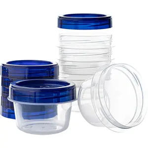 Deli Containers Clear bottom With blue Top Twist   , Stackable,  Storage Freezer Container (6, 4 OUNCE)