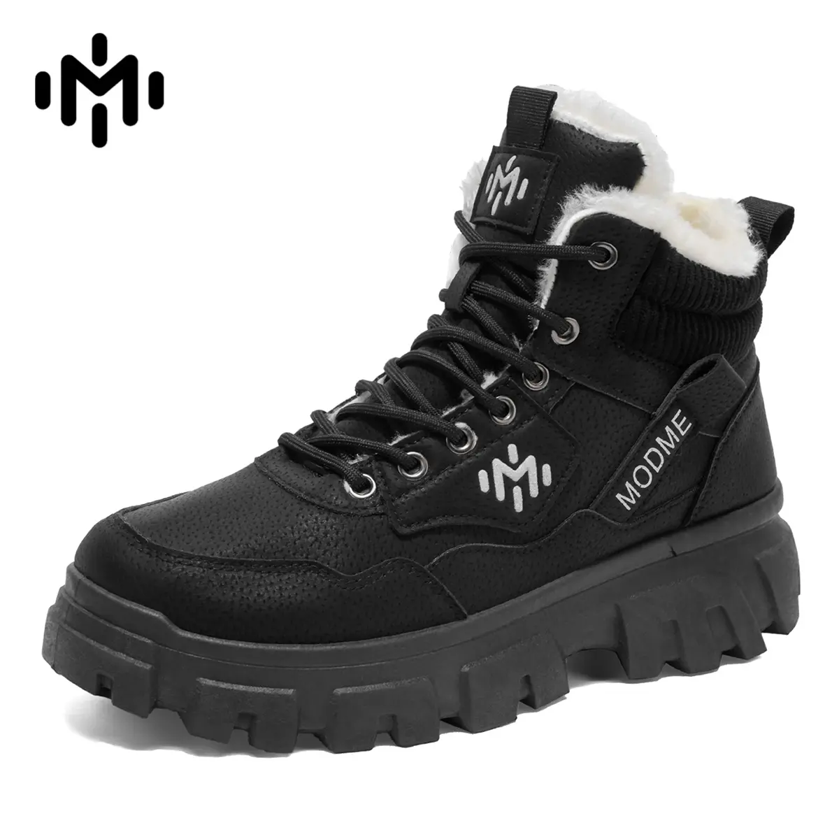 Men’s Fleece Lined Winter Combat Boots, Water Resistant Suede Platform Ankle Boots, Non Slip Deep Lug Traction Sole Warm Fur Lined Lace Up Snow Hiking Boots For Cold Weather Outdoor Work