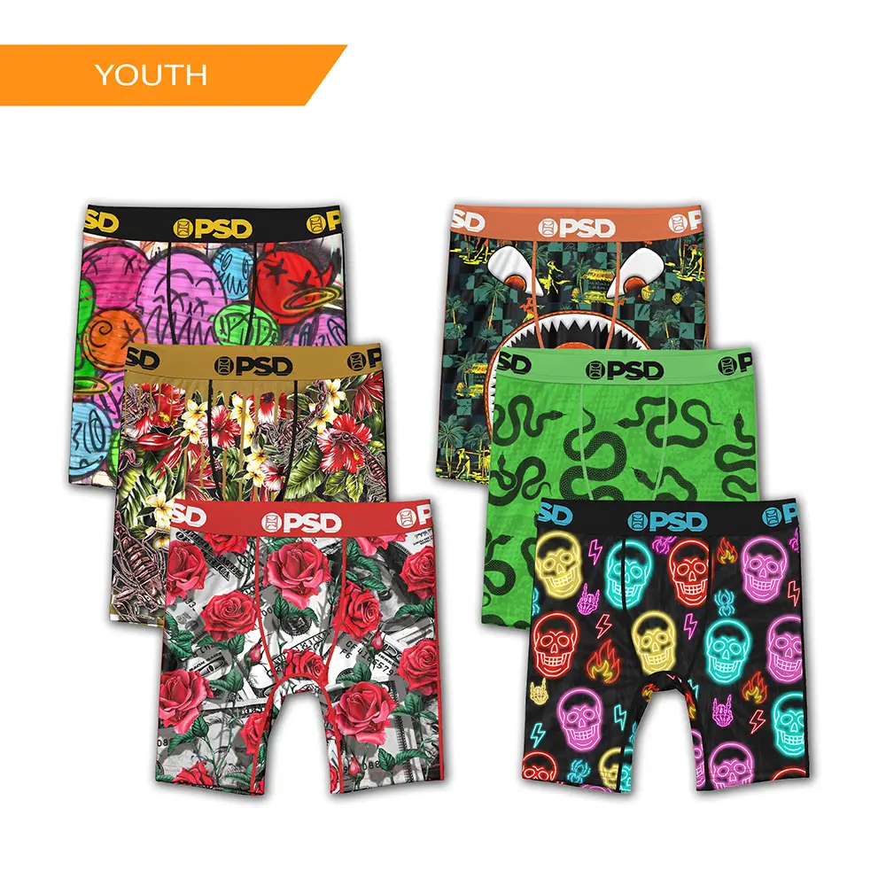 PSD Youth Boys Neon Boxer Brief 6 Pack Bundle - Soft, Breathable and Stretch Comfortable Underwear