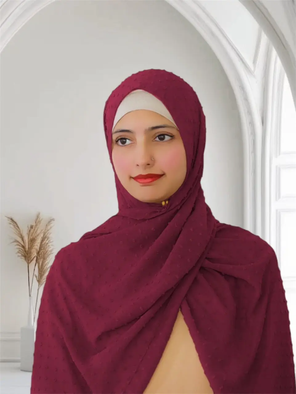 Pom Bubble Chiffon Hijab | Magenta | Lightweight and Versatile Design for Everyday Wear