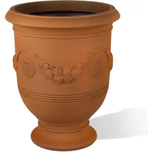 Large Plastic Urn Planter - 16" Dia x 19" H Lightweight Classic Planter Pot with Cement Texture & Drainage Hole, Weather Resistant for Outdoor , Patio, Garden Decor (Rusty)