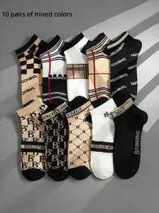 Men's Letter Pattern Luxurious Short Socks, Summer Thin Trendy Versatile Low-Cut Boat Socks for Men and Women