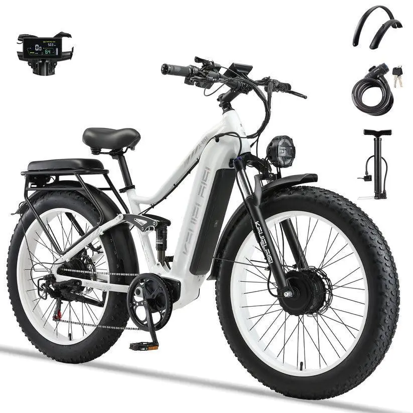 KAIJIELAISI K801 Electric Bike 45mph 60V/2100 WH 26-inch Full Suspension 6000W Peak Dual Motor Electric Mountain Bike for Riding Outdoor Sports