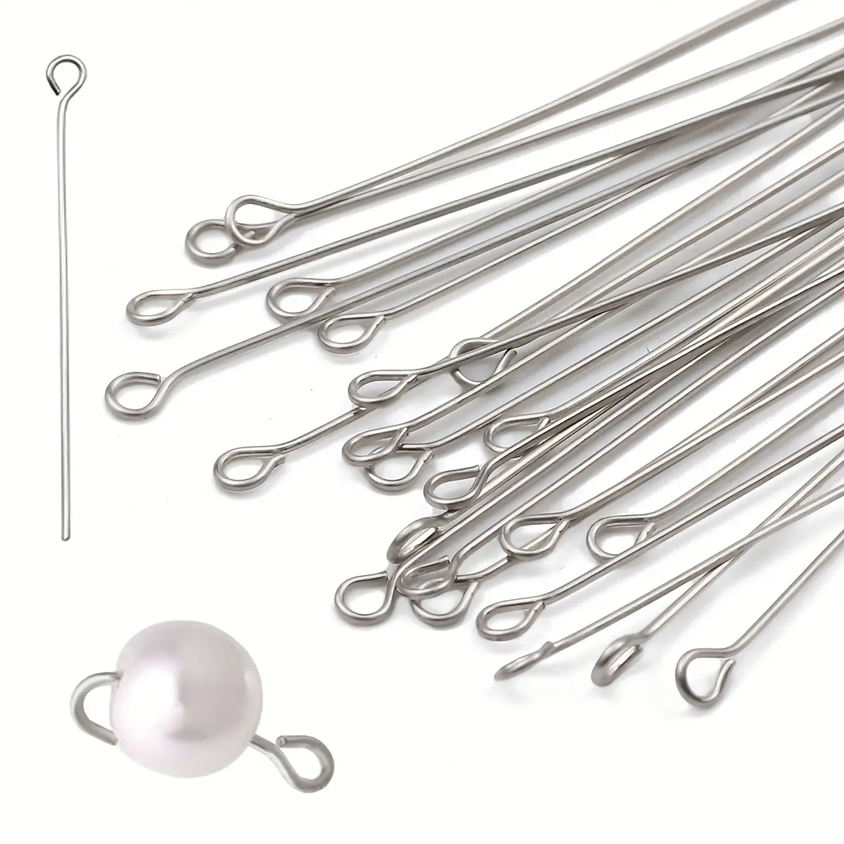 200counts/pack Stainless Steel Nine-pin Needle, About 20-70MM Long, Bendable Eye Pins For DIY Bracelets, Necklaces, Earrings, Hairpins, Jewelry, Handmade Material Accessories