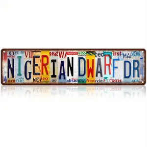 1pc Vintage Nigerian Dwarf Dr Wall Decor Street Sign - Rustic Aluminum Metal Sign with Repurposed License Plates, 16 x 4 Inches, Retro Home Decor for Living Room, Office, or Cafe, Living Room Artwork | Retro Style Decor | Weathered Look