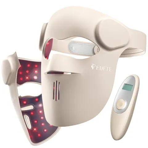 PEDETE Red Light Therapy Mask - Cordless LED 9-Modes Device with 850nm Infrared, Calming Redness (Yellow Light), 2500mAh Built-In Rechargeable Battery, 3D Fit, Firming, Glow, Hydration, Cell Renewal, Brightening At-Home Facial Beauty Tool
