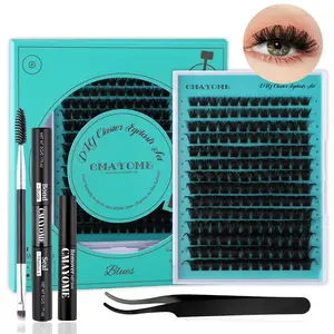 DIY Single Cluster False Eyelashes Kit Fluffy Lash Clusters, Includes Adhesive Glue & Remover, Mixed Curl Dense Lashes, Easy Eye Makeup, 252 Pieces Set