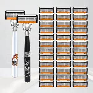 Manual Shaving Facial Razor Set with Stainless Steel Blade Holder, Anti-Cut Handle, Professional Sharp Blades, Daily Care Tool for Men, Suitable for All Ages