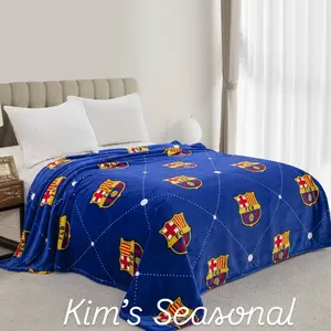 FC Barcelona Barce Super Plush 1 Ply Blanket Ribbon Packing Soft Cozy Design for Relaxation and Versatile Use in Bedrooms