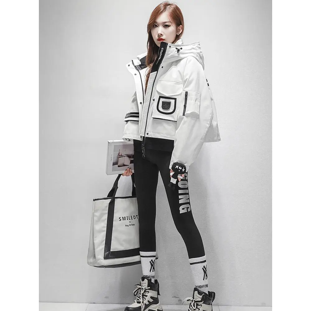 Winter Removable Lining Hooded Down Jackets Women White Duck Down Doll Splicing Warm Jacket Female Thick Quilted Parka Outwears