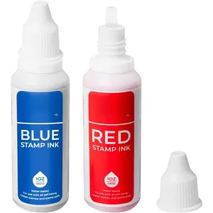 Ink, 2 Pack Quick-Drying and AP-Certified  Refill Ink for Self-Inking , Date  and  Pads, 2 count (Blue & Red, 1oz)