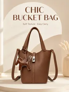 1pc Crossbody Shoulder Handbag for Women, PU Leather Tote Purse with Adjustable Strap and Horse Charm, Easy to Carry, Large Capacity Everyday Bag for Work, Travel, Shopping, Ideal Gift for Mom, Family, Friends, Bestie