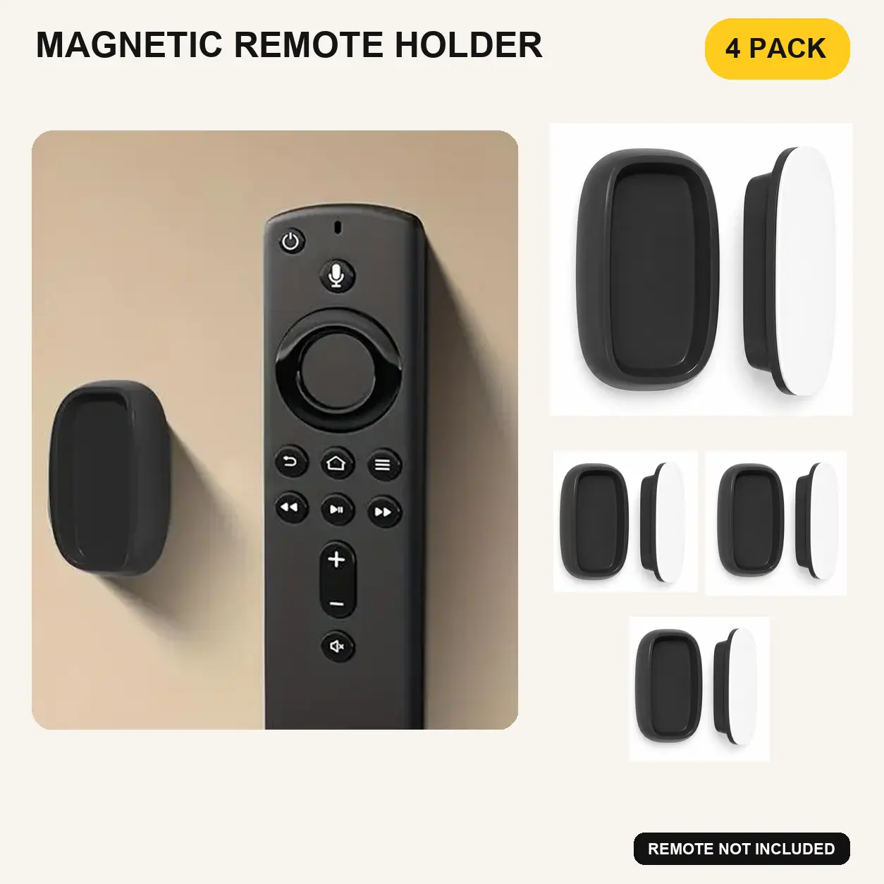 4-Pack Magnetic Remote Control Holder Set, Self-Adhesive Silicone Wall Mount Organizer for TV, Air Conditioner Remotes