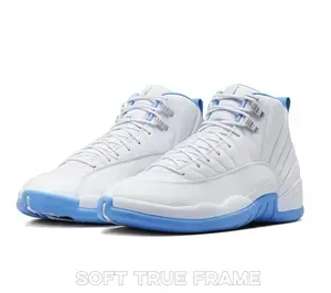 White & University Blue Leather High-Top Basketball Shoes | Retro Cushioned Sneakers