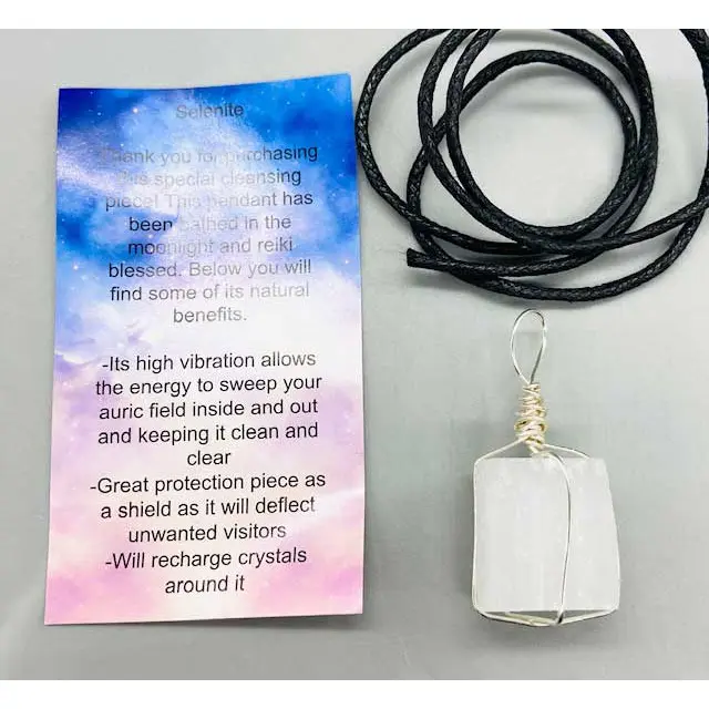 Selenite Wire Wrapped Necklace Crystal Pendant for Clarity