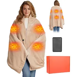 Heated Blanket Battery Operated with Fleece Lining 7.4V 16000mAh Battery 62" x 35" Heated Shawl Wraps for Women Men Cordless USB Outdoor Portable Electric