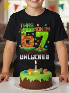 Youth & Adult I Was 6 Now I'm 7 Unlocked Shirt, 7th Birthday Boy Tee, Funny Gamer Birthday Gift, Six Seven 67 Meme Game T-shirt, USA-Made & Printed Apparel	