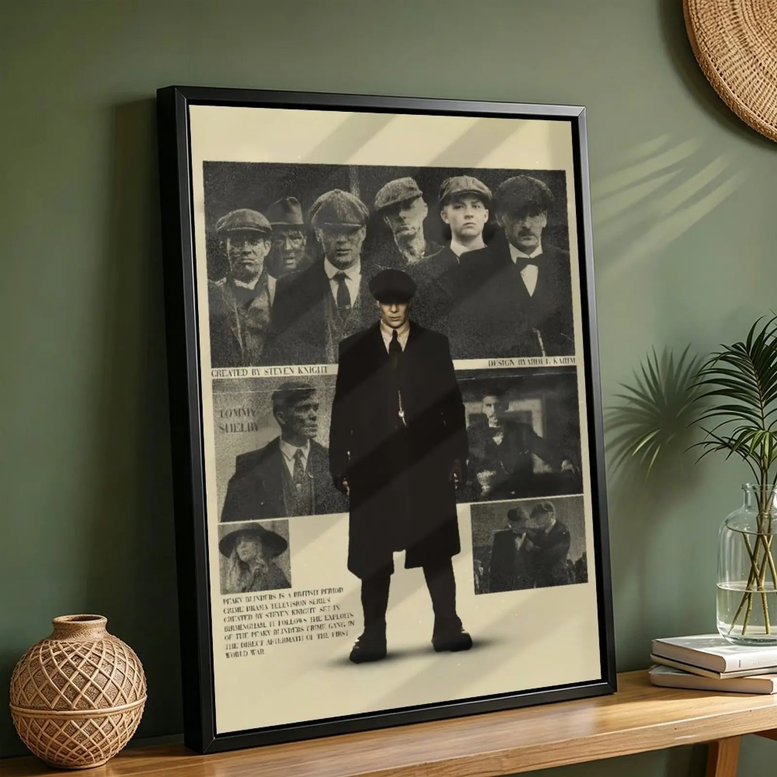 Ready To Hang Peaky Blinders Canvas Wall Art - Vintage Sepia British TV Show Tommy Shelby Family Collage, Old Newspaper Texture Print, Retro Gangster Aesthetic Decor for Men’s Bedroom, TV Series Fan Gift