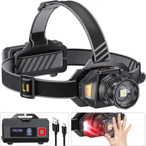 LED Headlamp Rechargeable,99000 Super Bright Head Lamp with 12 Modes & 90H Long Battery Life & Motion Sensor & IPX7 Waterproof,90 °   Adjustable Headlight for Outdoor Camping, Cycling, Hiking