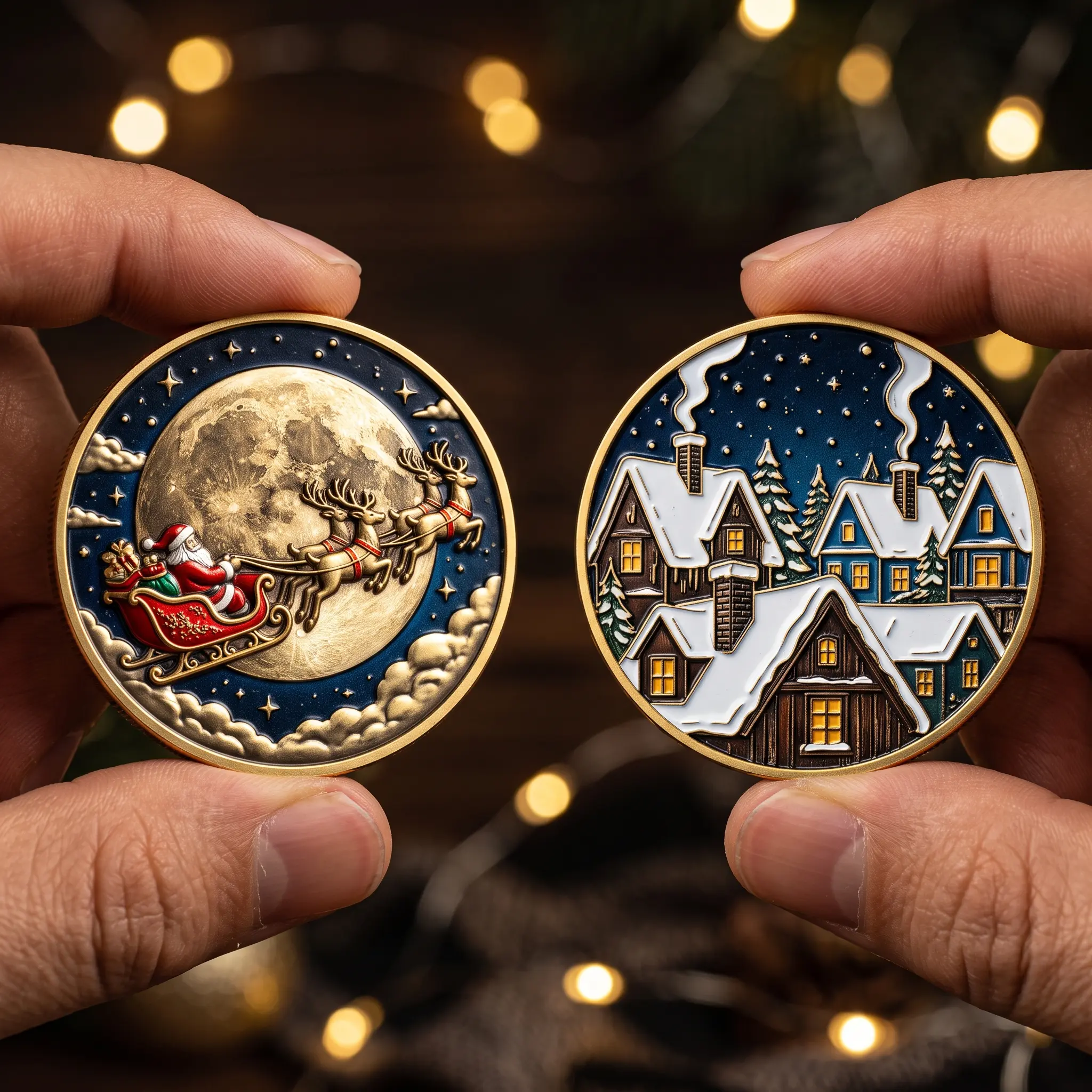 Metal Santa Sleigh Coin Ornament - Christmas Eve Village Token, Festive Holiday Souvenir, Unique Collectible Gift for Winter Art Lovers, Ornaments