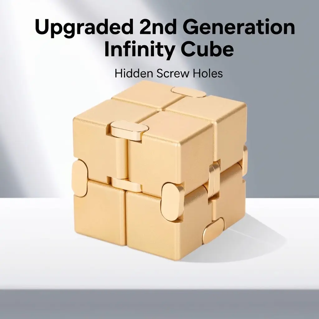 Metal Infinity Fidget Cube, Premium Aluminum Sensory Fidget Toy, Satisfying Flip Desk Toy for Focus & Stress Relief, Cool Gadget Gift for Teens & Adults