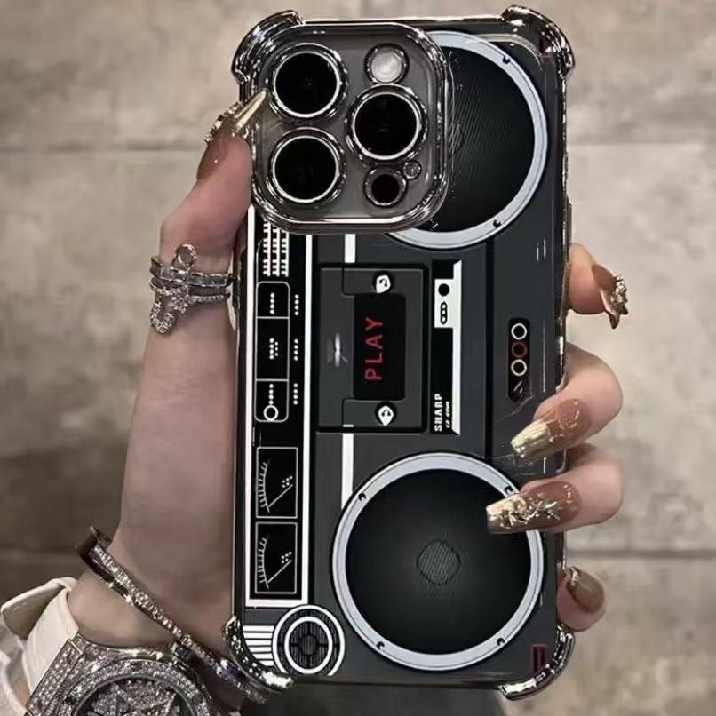 Retro Cassette Pattern Silicone Soft Phone Casesfor iPhone1716 15 14 13 12 11 Promax Pro Plus Air& Samsung Galaxy S26 S25 S24 S23 S22 S21EDGE UItra Plus FE Clear TPU ShockproofProtective Cover Gift For Birthday ThanksgivingChristmas Halloween  AI7