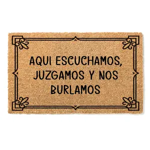 Aqui Escuchamos , Juzgamos y Nos Burlamos Doormat , Funny Spanish Doormat, Sassy Welcome Mat, Gift Idea , Spanish Humor Mat Spanish Funny Doormat, Bold Welcome Mat, Gift for Friends ,  Funny Entry Mat, Funny Spanish Welcome Mat