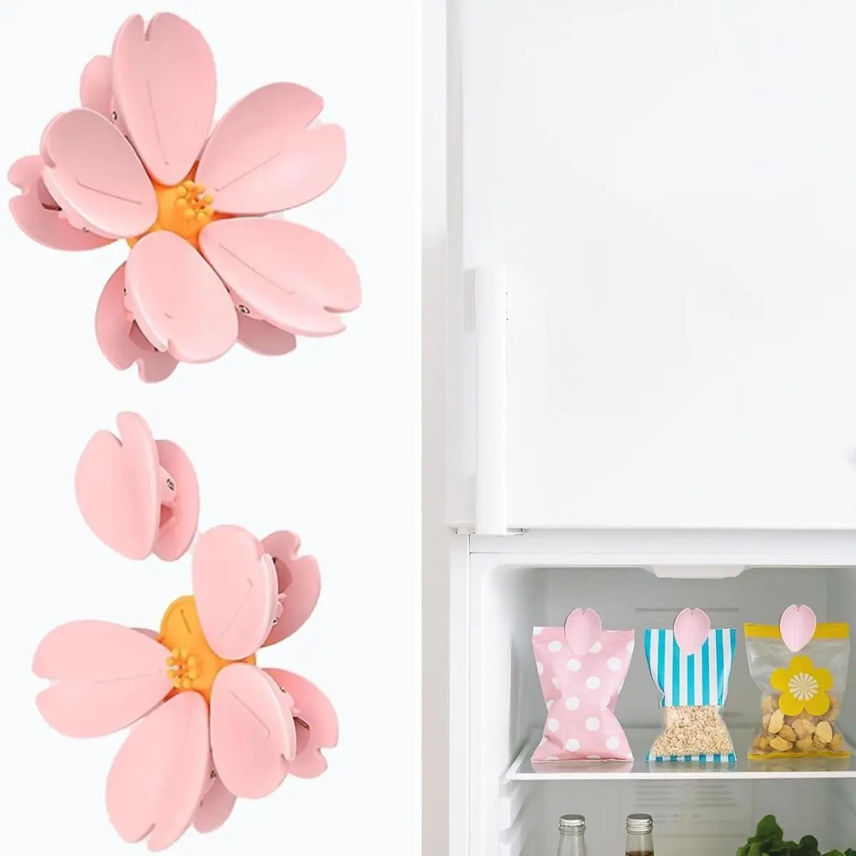 Cute Sakura Pattern Refrigerator Magnet Sealing Clips, Food Seal Kitchen Decor Gift, Magnetic Fridge Magnets for Home Use, Flower Magnets, Refrigerator Magnets Decorative, Magnetic Item