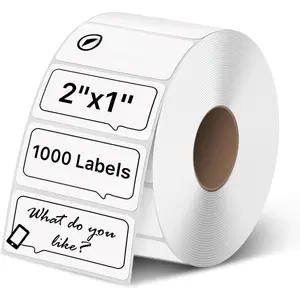 2x1 Inch Thermal Labels, White Rectangle Thermal Printer Stickers, Durable Shipping Label Printer Sticker for Barcode, Name, Address, 1000 Labels/Roll