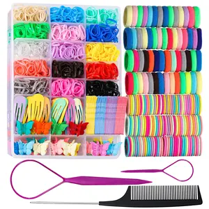 Elastic Hair Ties, Hair Accessories for Girls, Colorful  Elatic Hair Bands Set with Hair Clips