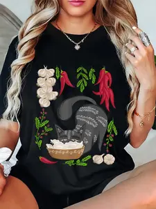 100% Cotton Unisex Cat & Vareniki Ukraine Food Funny Ukrainian Vyshyvanka Style T-Shirt