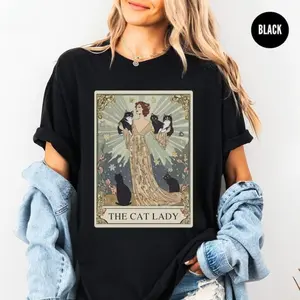Cat Lady Tarot Card Shirt, Cat Lover Tshirt, Witchy Cat Lady Tee, Cat Mom Gift, Funny Cat Mama Mothers Day Gift Summer