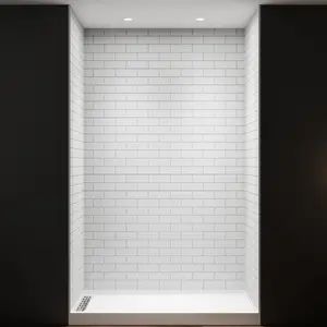Huck-S Solid Surface Tub Surround Kits - 32D x 60W x 96H Quick Install with Cuttable Small Tile Pattern