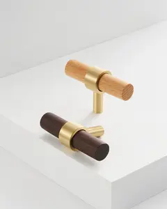 CATSKILL BRUSHED BRASS & WOOD CABINET KNOB