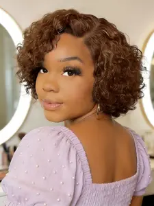10 Inches Curly Bob Wig Human Hair, Deep Wave Lace Front Wigs 13x4, Short Pixie Wigs for Women, Wet and Wavy, Pre Plucked, Glueless Frontal Wig