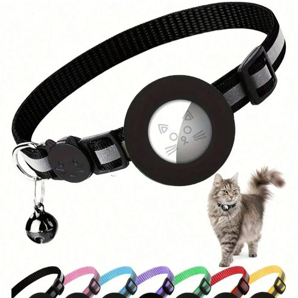Cat Collar with Airtag Holder & Bell, Reflective Collars, Reflective GPS Device Strap for Small Cats, Christmas Gift Idea for Pets