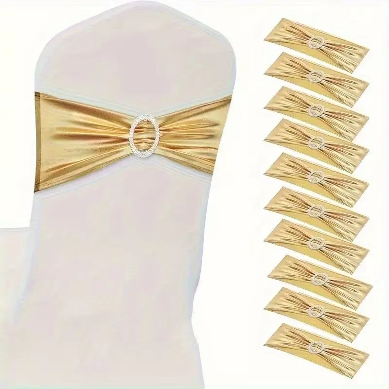 24pcs Non-Customised Smooth Satin Stretch Spandex Chair Sashes with Shiny Plastic Buckles, Household Textile Chair Decor for Wedding, Party Events to Elevate Your Gathering
