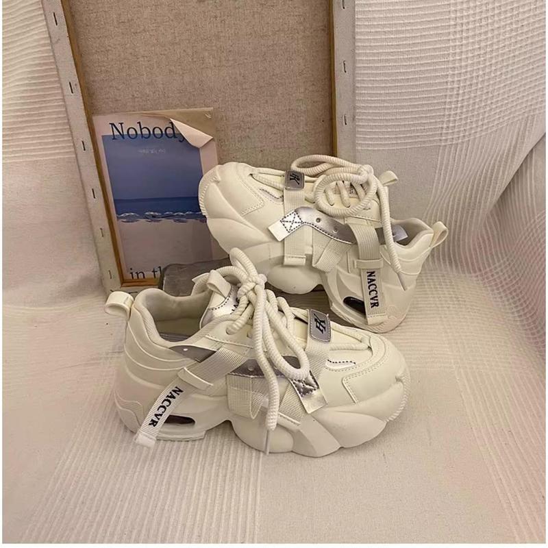 2025 Spring Thick-Soled Height-Increasing Dad's Shoes for Women, Unique Design, Versatile Sports Casual Sneakers Beige Black