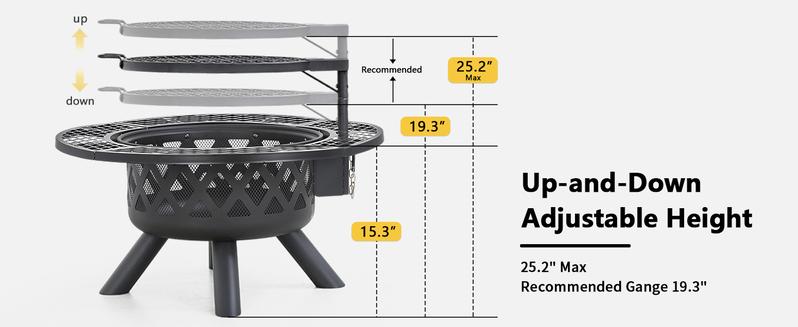 BALI OUTDOORS 2-in-1 Wood Fire Pit with Grill,  360° rotated, for Backyard, Camping, Tailgating Party BALI OUTDOORS 2-in-1 Wood Fire Pit with Grill,  360° rotated, for Backyard, Camping, Tailgating Party