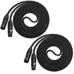 LyxPro Cable Pack: 2 Black - 10 Ft - XLR Male to Female 4-Conductor Star Quad Professional Microphone Cables. Low Noise & Sound Clarity – Road Worthy