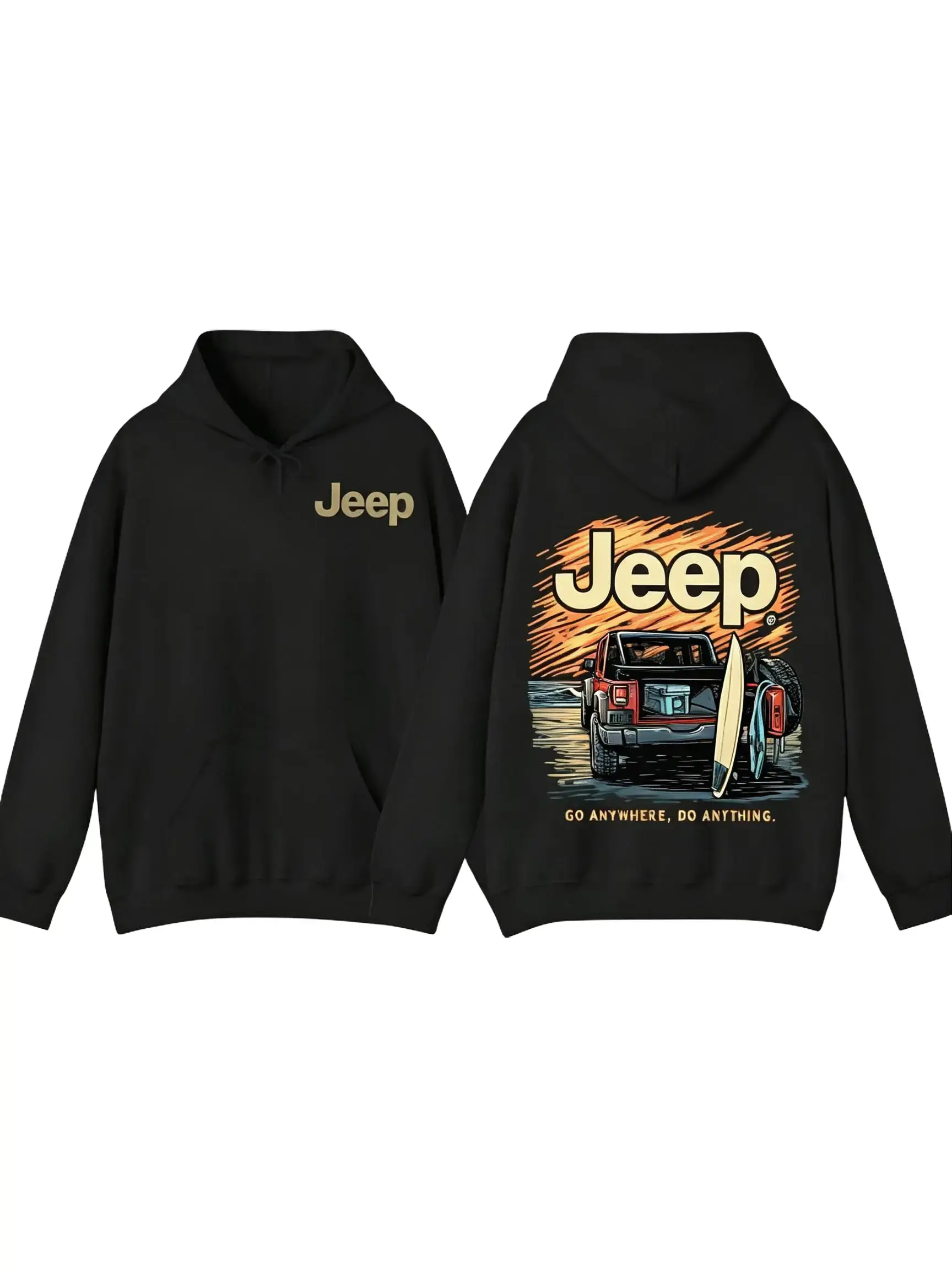 2-Sided JeepSurf Beach Hoodie for Men | Graphic Car Lover Pullover Sweatshirt | Perfect Off-Road Auto Enthusiast Gift Black Casual