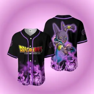 Classic Beerus Anime Baseball Jersey – Dragon Ball Button-Up Fan Apparel - Fast Processing