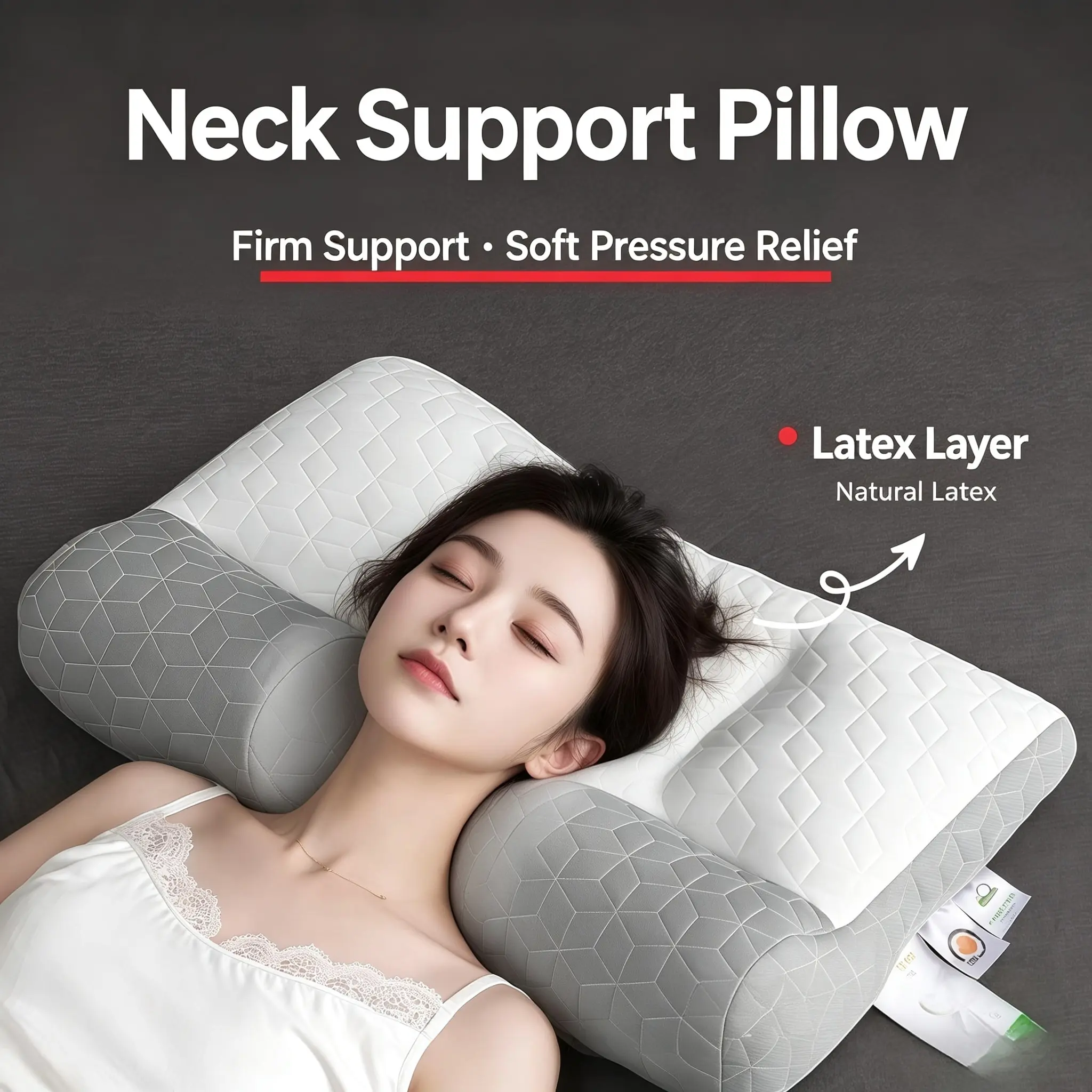Coated Traction Cervical Support Pillow, Slow‑Rebound Non‑Collapsing Pillow Core, Knitted Breathable Sleep‑Enhancing Bed Pillow for Home Use