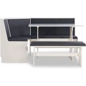 HomeStock Breakfast Nook, Old World Opulence Charcoal Breakfast Nook 665x5047x3551 IN  Cozy Corner Booth Dining Table Set with Bench Table Charcoal Fabric Upholstered Seats furniture for apartments