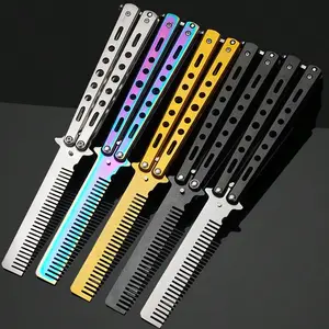 Butterfly Practice Comb Foldable Men's Steel Training Tool, Unsharpened Stainless Steel, Outdoor Beginner Use, 1pc